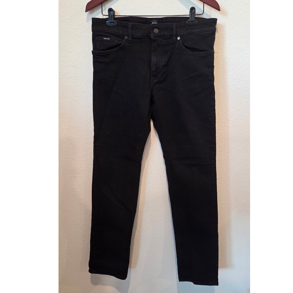 BOSS Hugo Boss Mens Black Stretch Denim Jeans Candiani‎ Italian Slim Fit 32x32
